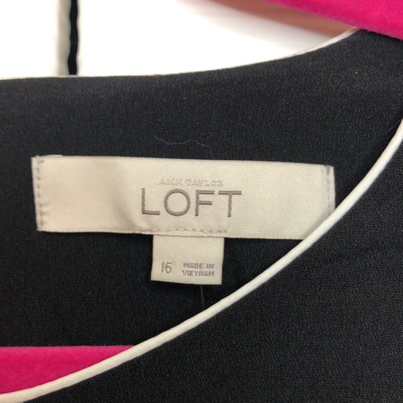 NWT LOFT black fit-and-flare style dress with white piping/trim. Size 16. - Picture 5 of 9